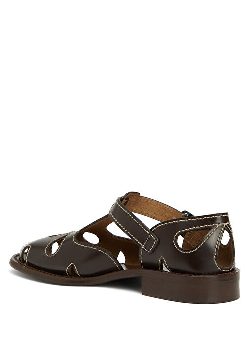 Floreta Koyu Kahverengi Kadın Deri Sandalet - Görsel 4