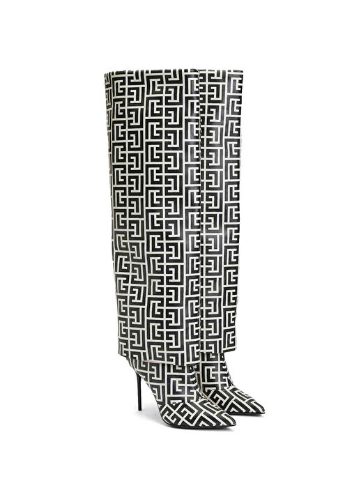 Siyah Beyaz Kadın Deri Çizme - Görsel 3