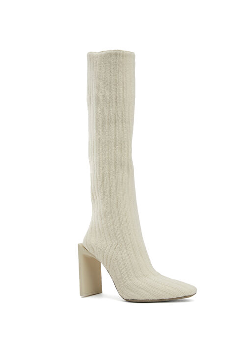 Ekru Çorap Formlu Yün Çizme - Görsel 3
