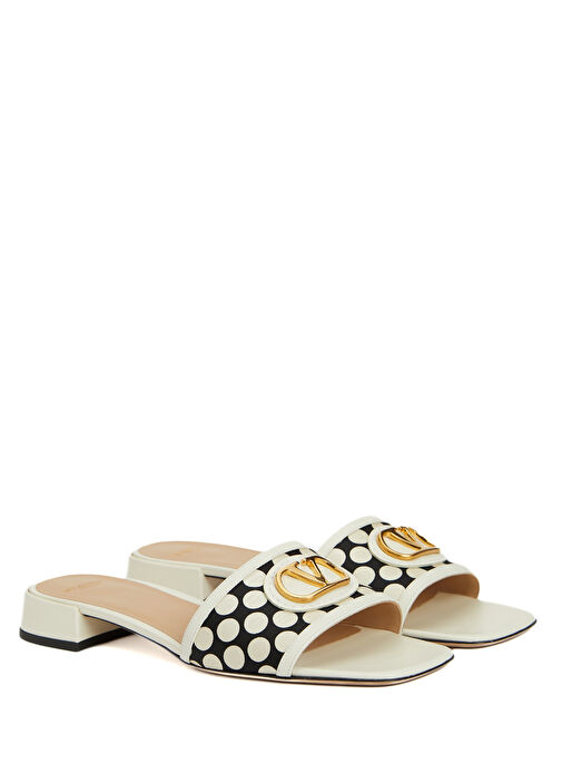Siyah Beyaz Puantiyeli Kadın İpek Terlik - Görsel 3