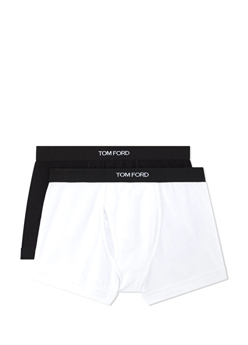 Siyah Beyaz 2li Logo Bantlı Boxer Set