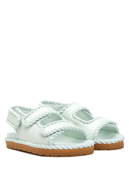 Su Yeşili Kadın Deri Sandalet - Görsel 3