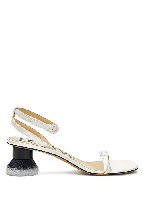 Beyaz Topuk Detaylı Kadın Deri Sandalet - Görsel 2