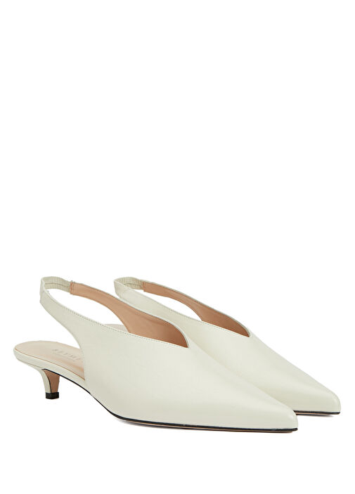 Kırık Beyaz Deri Topuklu Ayakkabı - Görsel 3