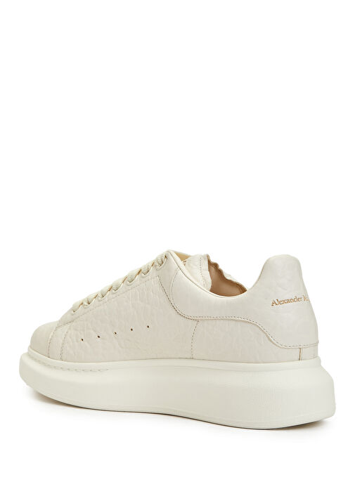 Oversized Kırık Beyaz Kadın Deri Sneaker - Görsel 4