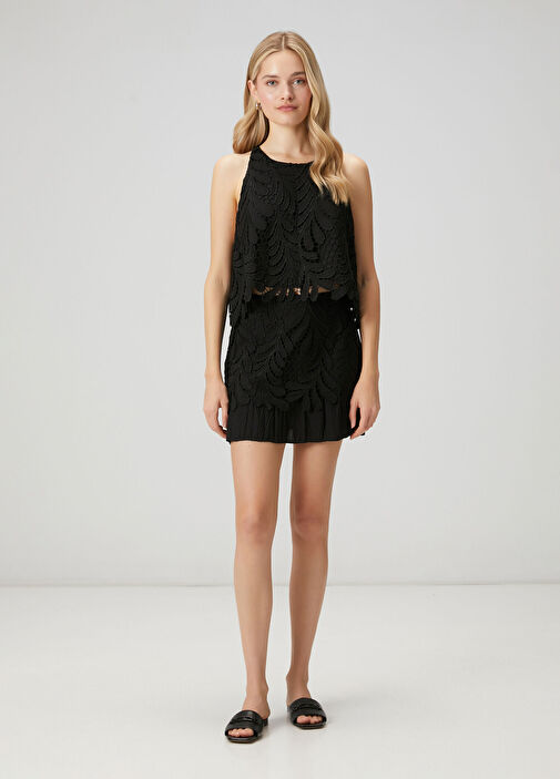 Siyah Mini Güpür Etek