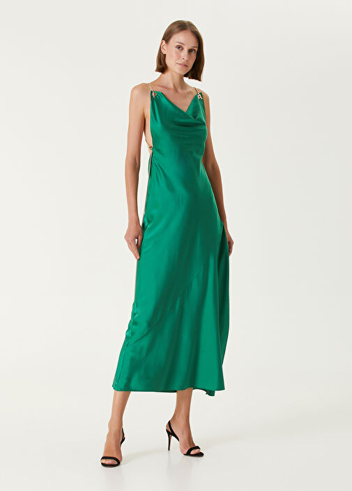 Daname Dark Green Midi Satin Cocktail Dress