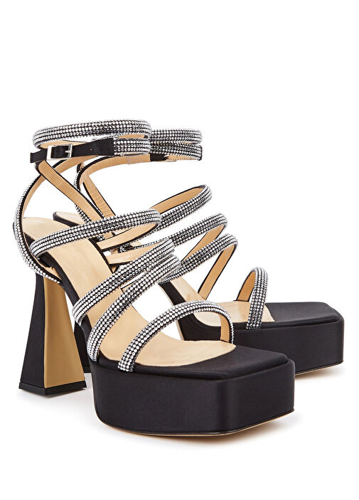 Siyah Taş Bantlı Kadın Deri Sandalet - Görsel 3