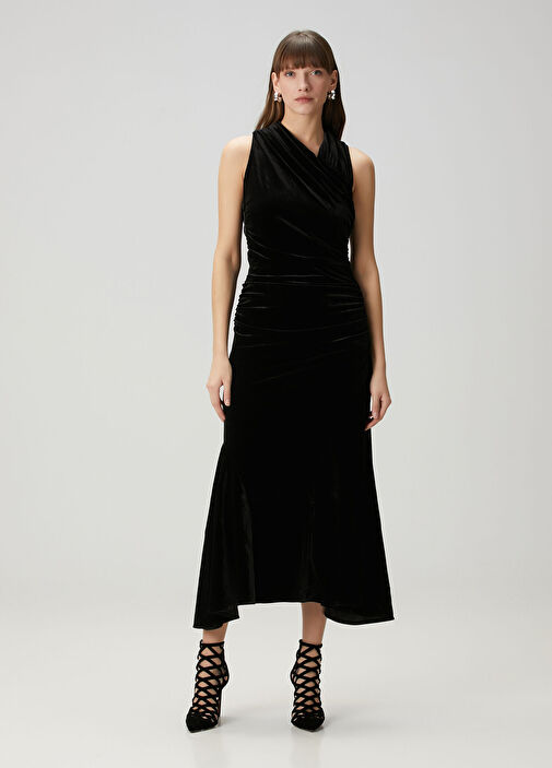 Ganni - Black Midi Velvet Dress