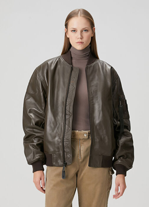 Alpha Industries - Ma-1 Koyu Kahverengi Deri Bomber Mont - Koyu