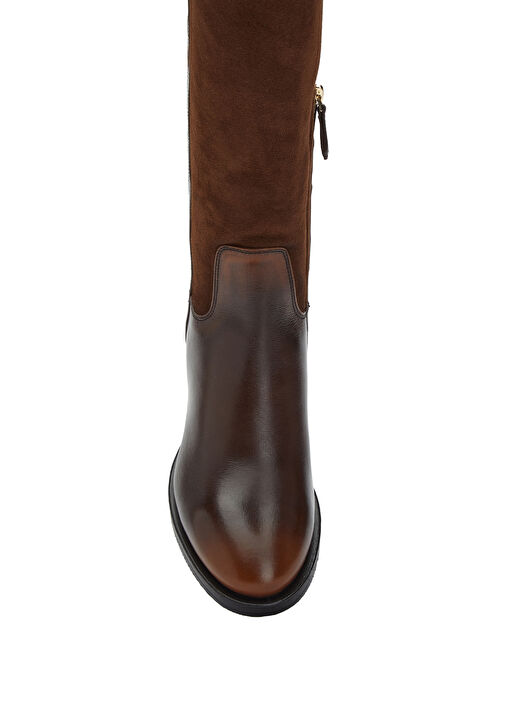 Kahverengi Shearling Detaylı Kadın Deri Çizme - Görsel 5