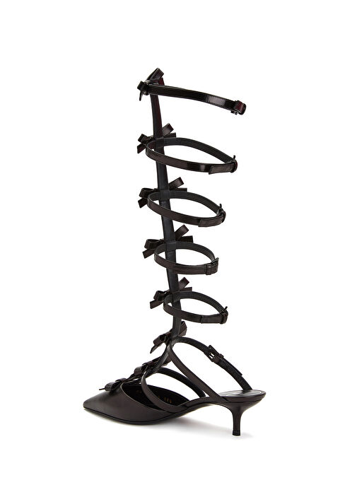 French Bows Siyah Topuklu Deri Sandalet - Görsel 4
