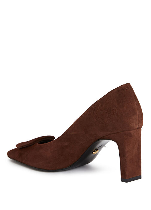 Kahverengi Toka Detaylı Deri Topuklu Ayakkabı - Görsel 4