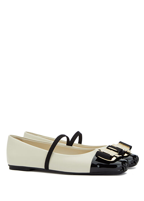 New Vara Ekru Siyah Deri Babet - Görsel 3