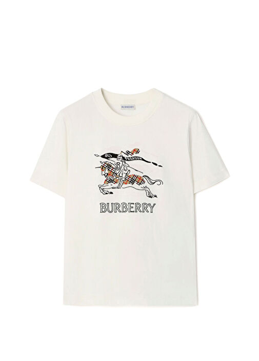 Burberry Beyaz Kadın Frankie Ekd Check Baskılı Beyaz Kısa Kollu