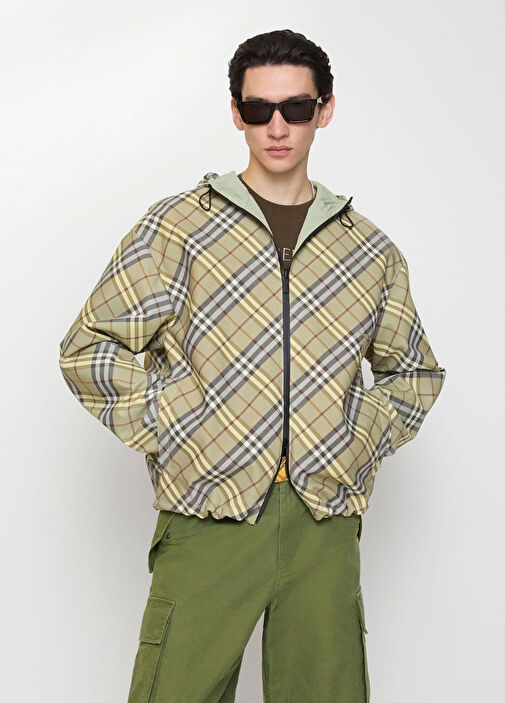 Burberry Haki Erkek Trafford Check Ekoseli Haki Kapüşonlu Çift