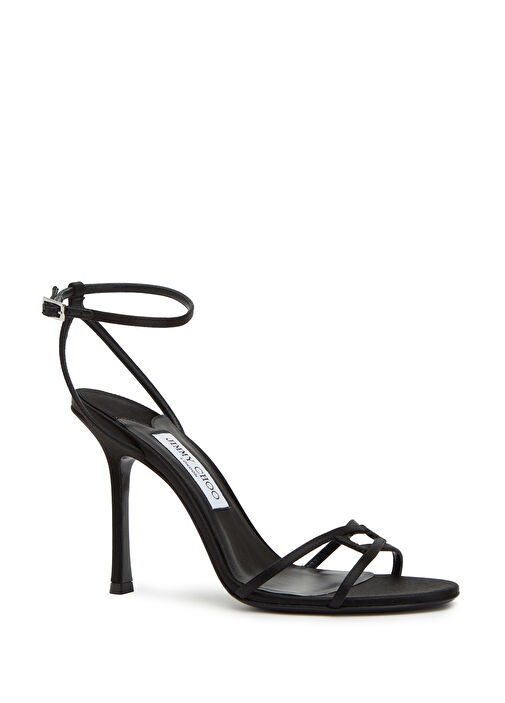 1998 Leo Siyah Saten Topuklu Sandalet - Görsel 3