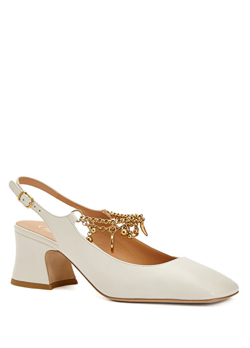 Ekru Deri Topuklu Ayakkabı - Görsel 3