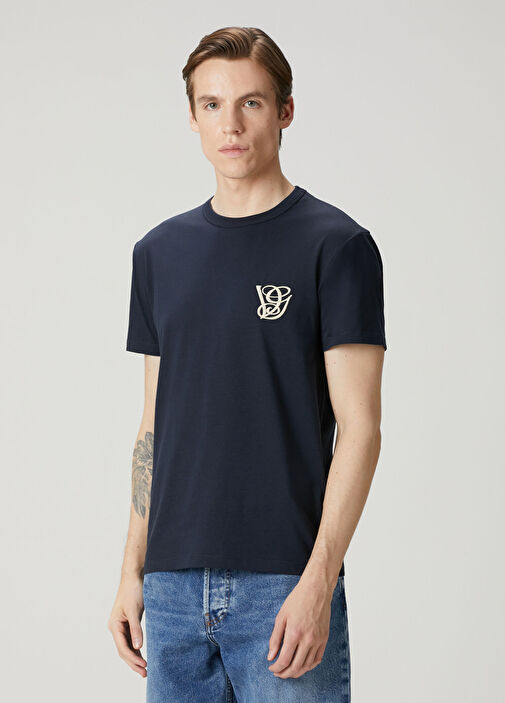 Valentino Lacivert Erkek Regular Fit Lacivert Logo Nakışlı T-shirt