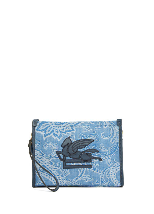 Mavi Etnik Desenli Kadın El Portföyü