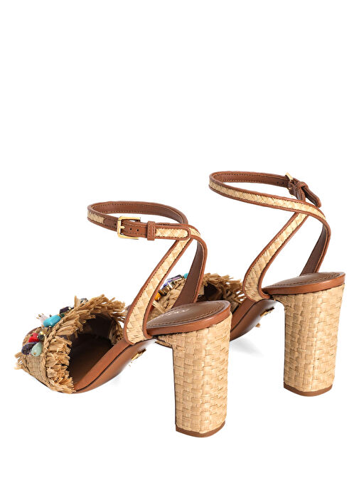 Naturel Taş İşlemeli Kadın Sandalet - Görsel 4