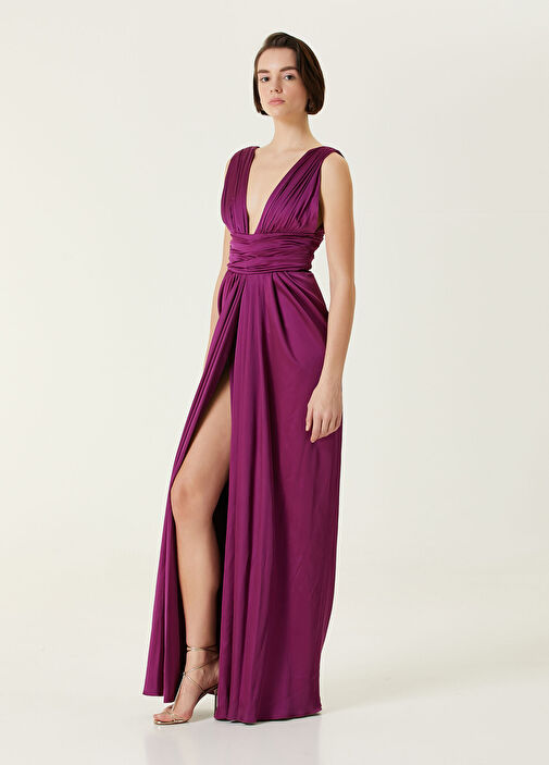 Dolce&Gabbana - Fuchsia Deep V-Neck Maxi Evening Dress