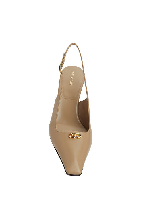 Bej Deri Topuklu Ayakkabı - Görsel 5