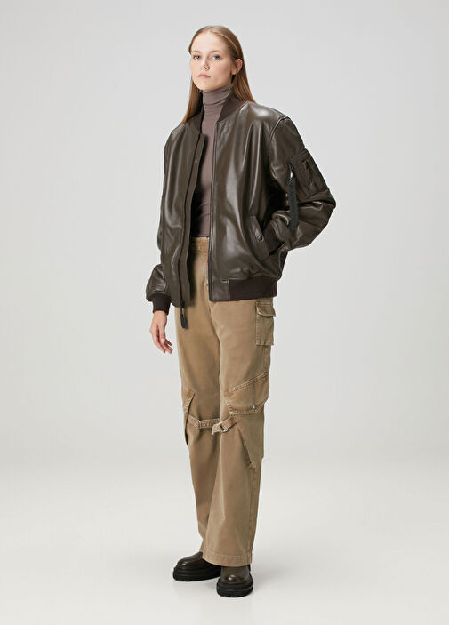 Alpha Industries - Ma-1 Koyu Kahverengi Deri Bomber Mont - Koyu