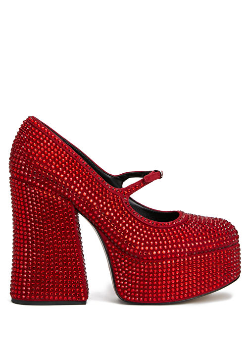 The Kiki Kırmızı Taş İşlemeli Topuklu Ayakkabı - Görsel 2