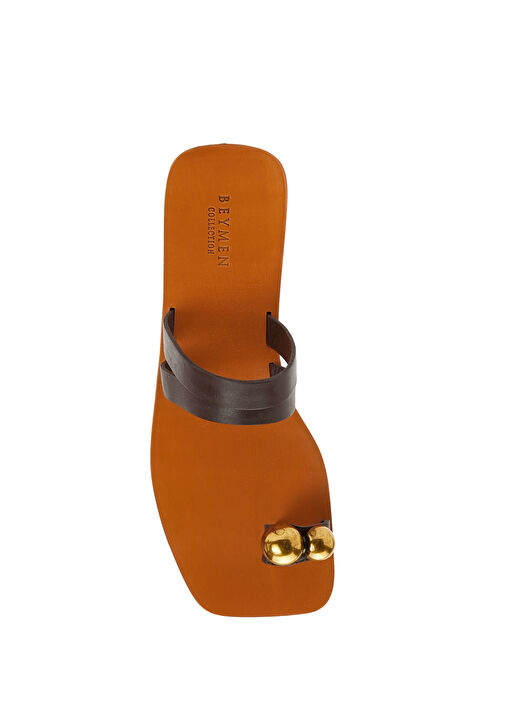 Kahverengi Kadın Deri Terlik - Görsel 5