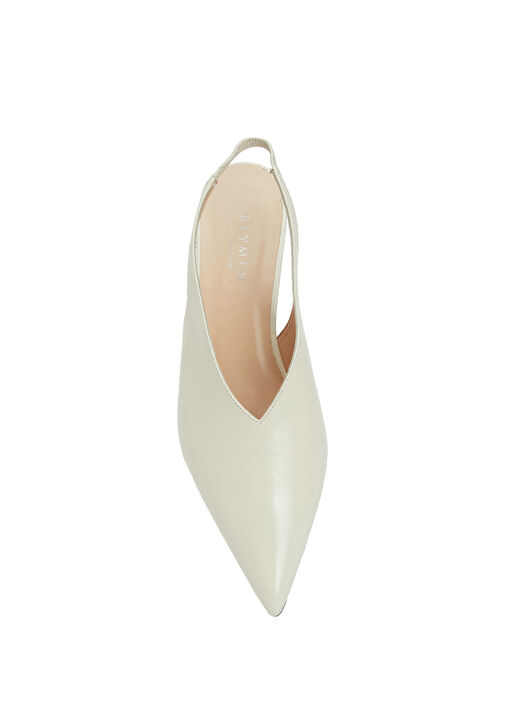 Kırık Beyaz Deri Topuklu Ayakkabı - Görsel 5
