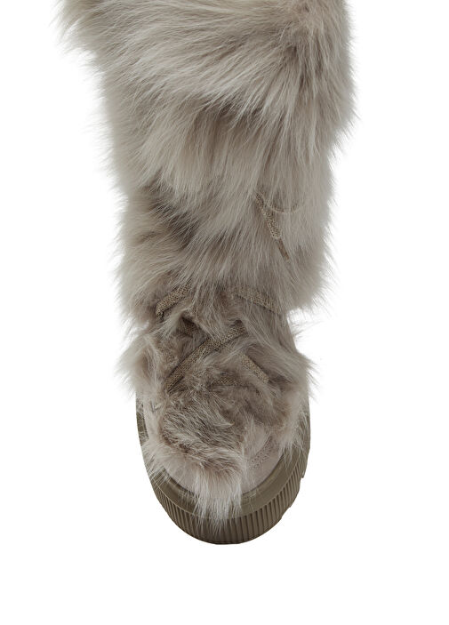 Bej Shearling Dokulu Kadın Süet Kar Botu - Görsel 5