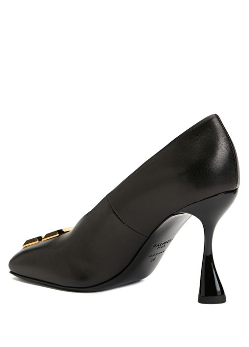 Siyah Deri Topuklu Ayakkabı - Görsel 4