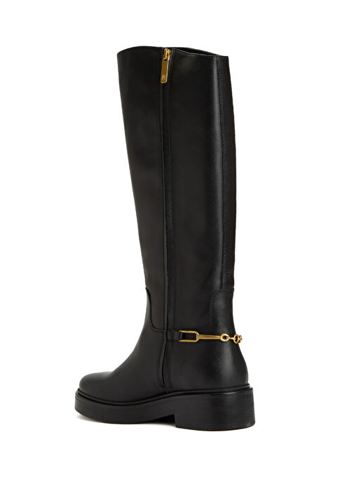 Horsebit Riding Siyah Kadın Deri Çizme - Görsel 4