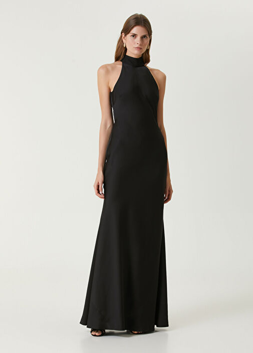 HALSTON - Black Open Back Maxi Evening Dress