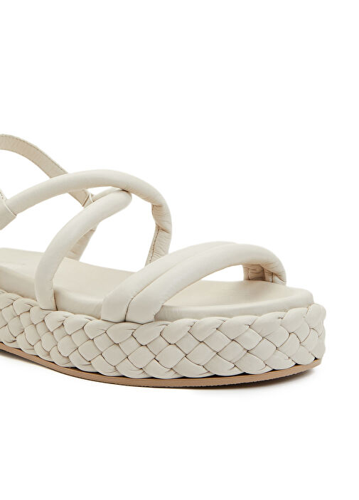 Kırık Beyaz Kadın Deri Sandalet - Görsel 7