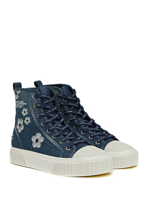 Lacivert Çiçek Patchli Kadın Denim Sneaker - Görsel 3