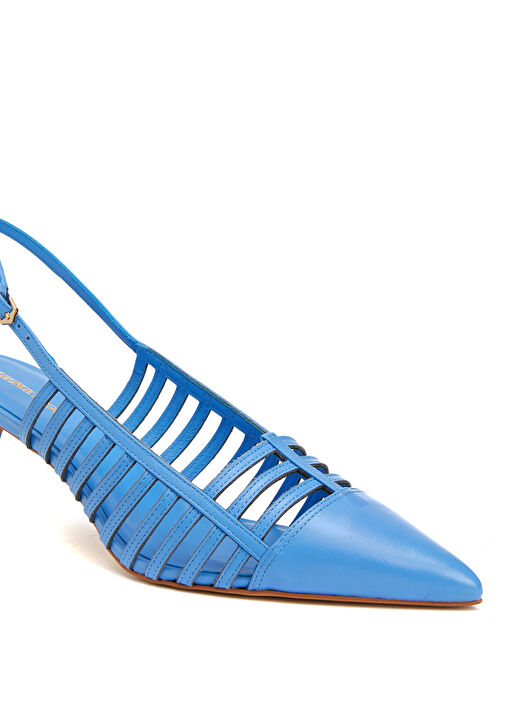 Mavi Deri Topuklu Ayakkabı - Görsel 7