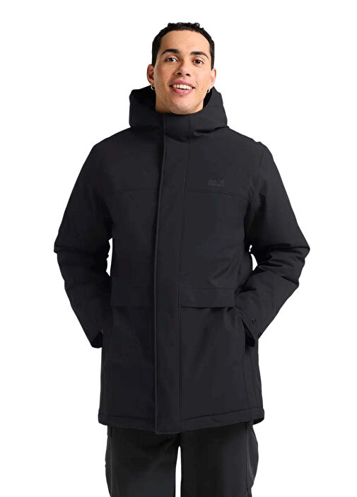Jack Wolfskin Siyah Erkek Cold Camp Coat Siyah Kapüşonlu Erkek