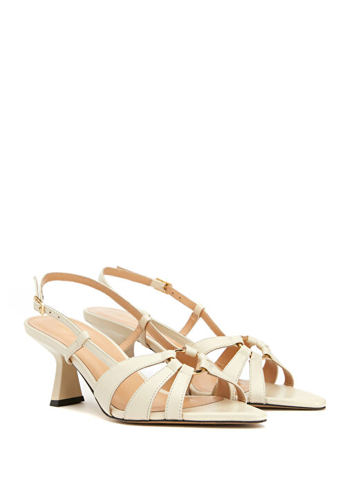 Kırık Beyaz Kadın Deri Sandalet - Görsel 3