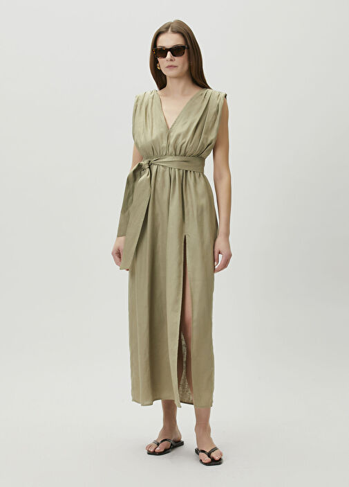 Fine People Community - Amber Green Midi Linen Dress Fine People Community - Amber Green Midi Linen Dress