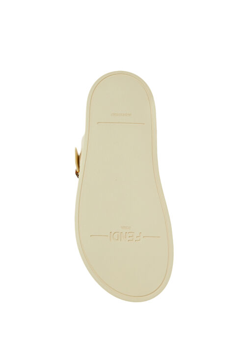 Ekru Logo Desenli Kadın Deri Terlik - Görsel 6
