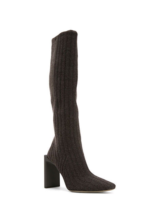 Koyu Kahverengi Çorap Formlu Yün Çizme - Görsel 3