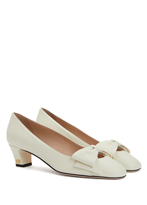 Ekru Fiyonk Detaylı Deri Topuklu Ayakkabı - Görsel 3