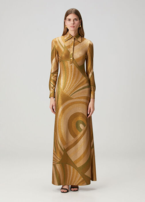 pucci gold dress Emilio Pucci Gold Lightening Bolt Sequin Dress Size Small main image 1