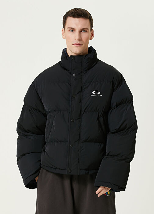 Balenciaga - Siyah Lacivert Çift Taraflı Puff Mont - Siyah