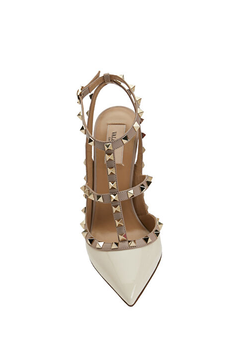 Rockstud Ekru Deri Topuklu Ayakkabı - Görsel 5