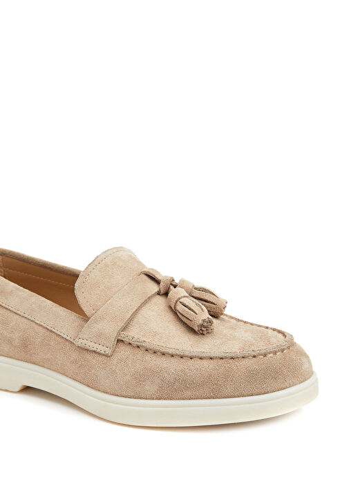 Bej Kadın Süet Loafer - Görsel 7