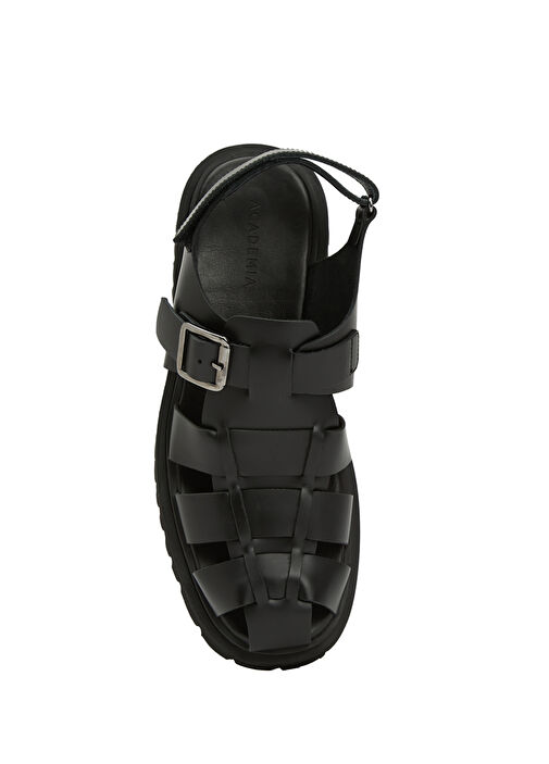 Siyah Erkek Deri Sandalet - Görsel 5