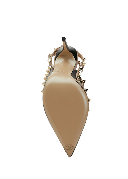 Rockstud Siyah Bej Deri Topuklu Ayakkabı - Görsel 6